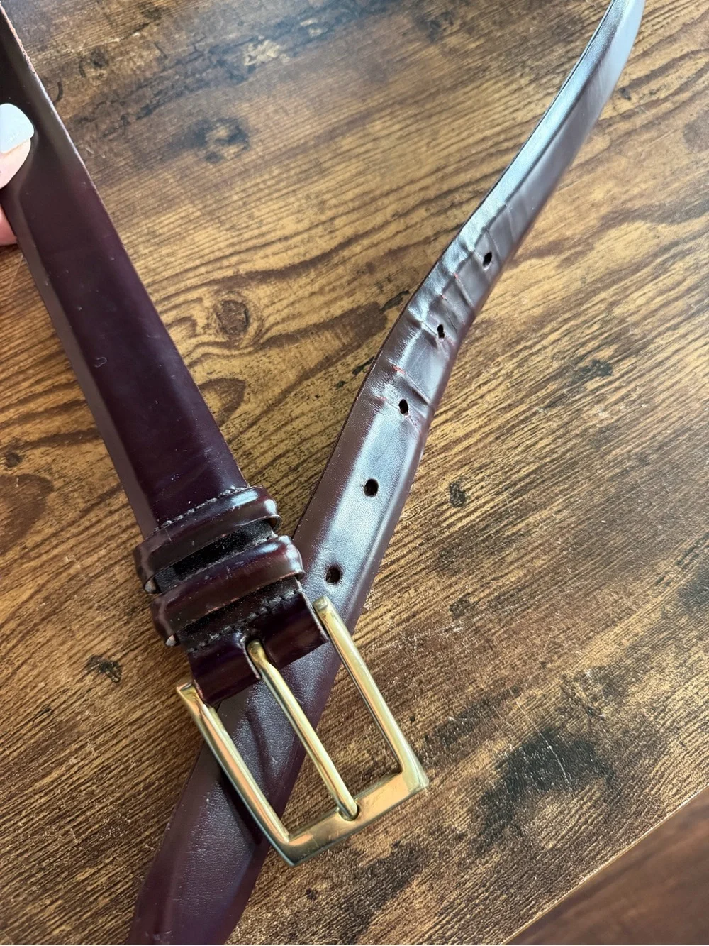 Allen Edmonds Brown Leather Belt with Gold Buckle